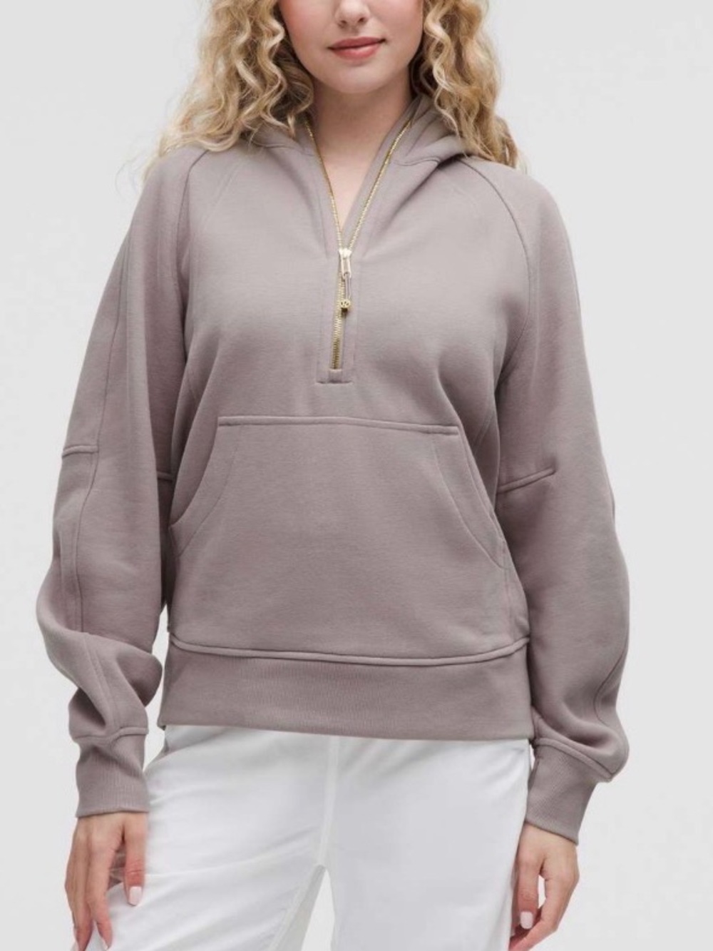 Lululemon Size M/L Scuba Oversized Half-Zip Hoodie *Long Mauve Grey Gold Zipper